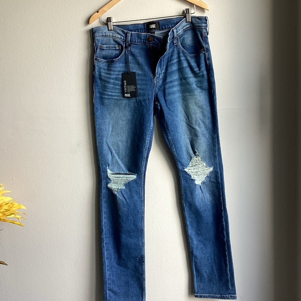 PAIGE Slim Distressed Men's Jeans in Medium Blue